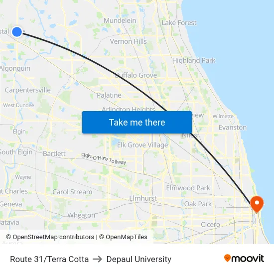 Route 31/Terra Cotta to Depaul University map