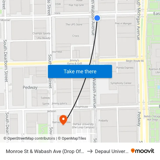 Monroe St & Wabash Ave (Drop Off Only) to Depaul University map