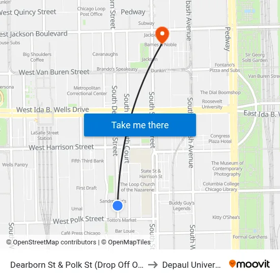 Dearborn St & Polk St (Drop Off Only) to Depaul University map