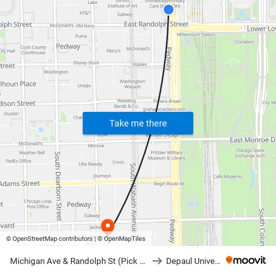 Michigan Ave & Randolph St (Pick Up Only) to Depaul University map