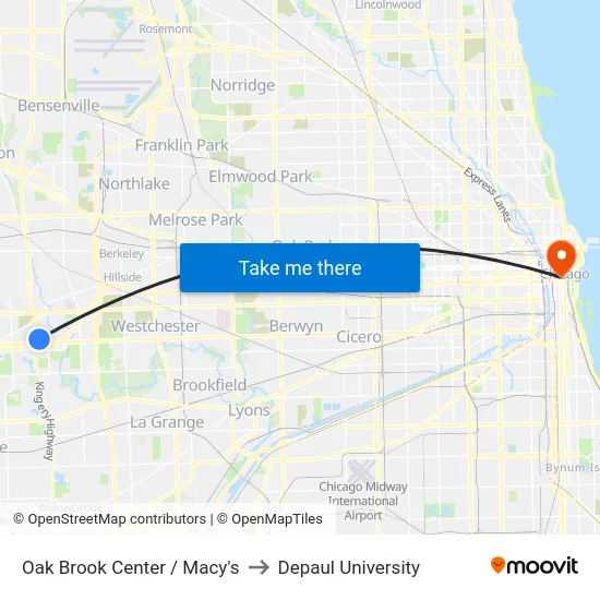Oak Brook Center / Macy's to Depaul University map