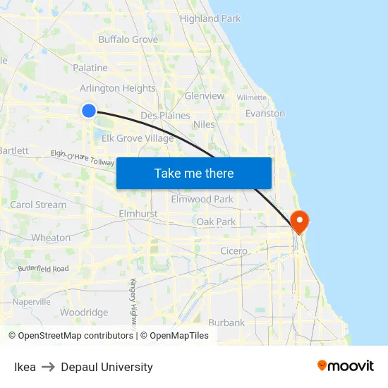 Ikea to Depaul University map