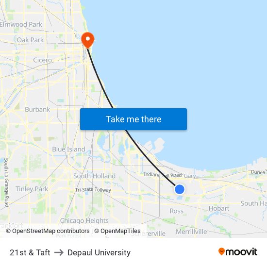 21st & Taft to Depaul University map