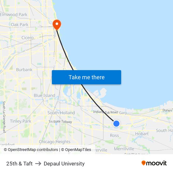 25th Ave & Taft St to Depaul University map