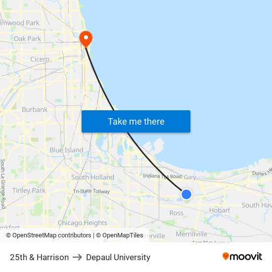 25th & Harrison to Depaul University map