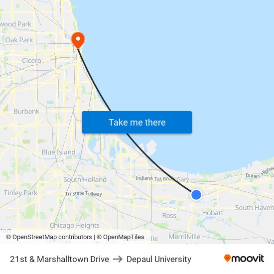 21st & Marshalltown Drive to Depaul University map