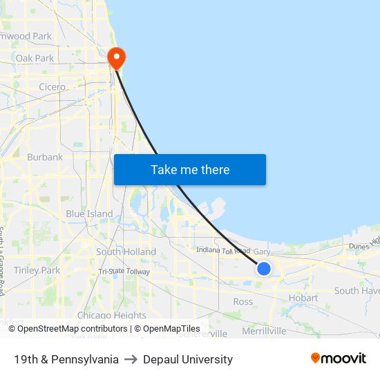 19th & Pennsylvania to Depaul University map