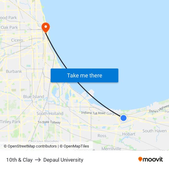 10th & Clay to Depaul University map