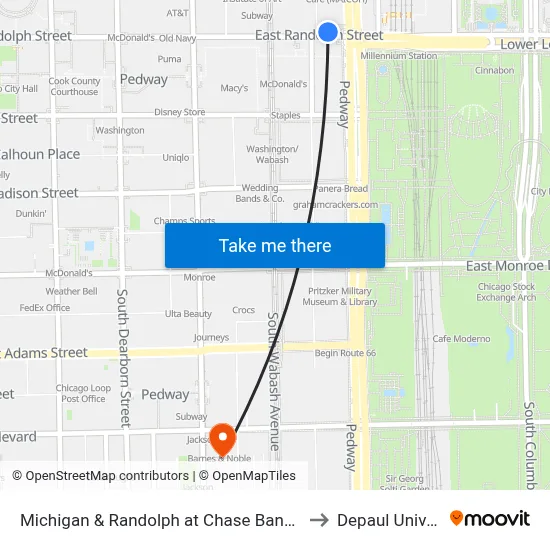 Michigan & Randolph at Chase Bank (Chicago) to Depaul University map