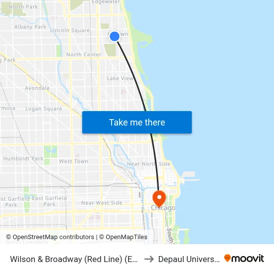 Wilson & Broadway (Red Line) (East) to Depaul University map