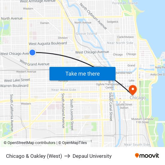 Chicago & Oakley (West) to Depaul University map