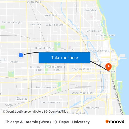 Chicago & Laramie (West) to Depaul University map