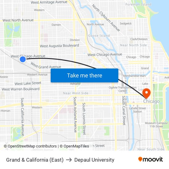 Grand & California (East) to Depaul University map