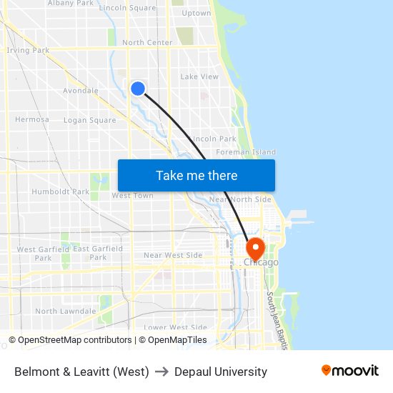 Belmont & Leavitt (West) to Depaul University map