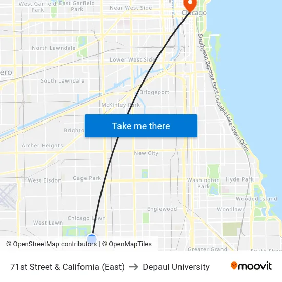 71st Street & California (East) to Depaul University map