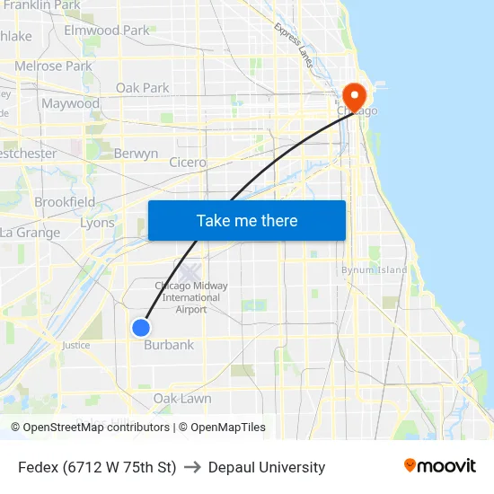Fedex (6712 W 75th St) to Depaul University map