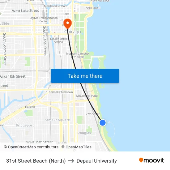 31st Street Beach (North) to Depaul University map