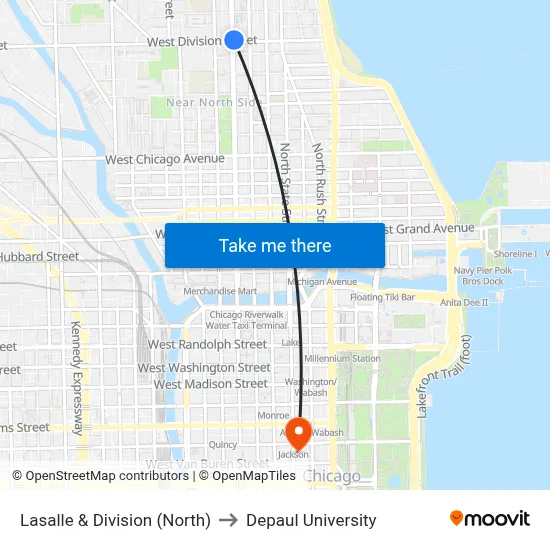 Lasalle & Division (North) to Depaul University map
