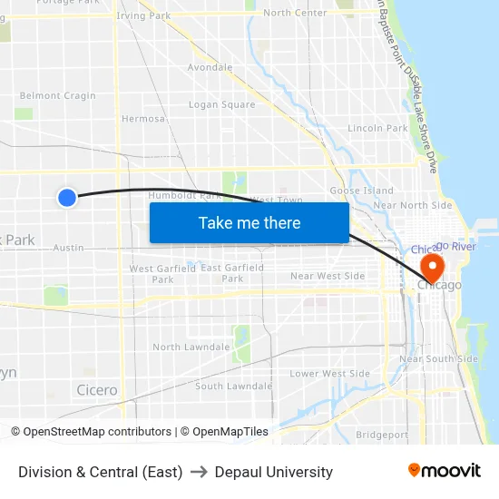 Division & Central (East) to Depaul University map