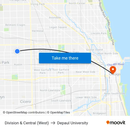 Division & Central (West) to Depaul University map