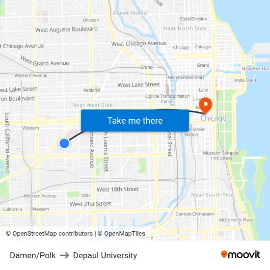 Damen/Polk to Depaul University map