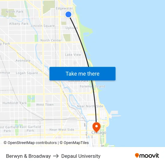 Berwyn & Broadway to Depaul University map