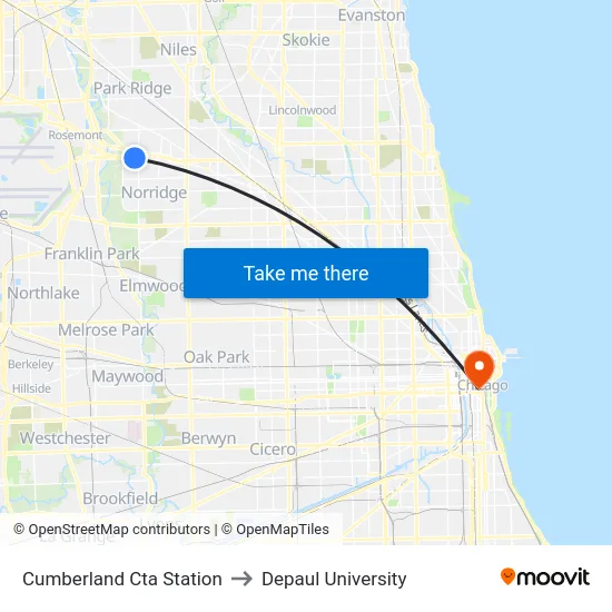 Cumberland Cta Station to Depaul University map