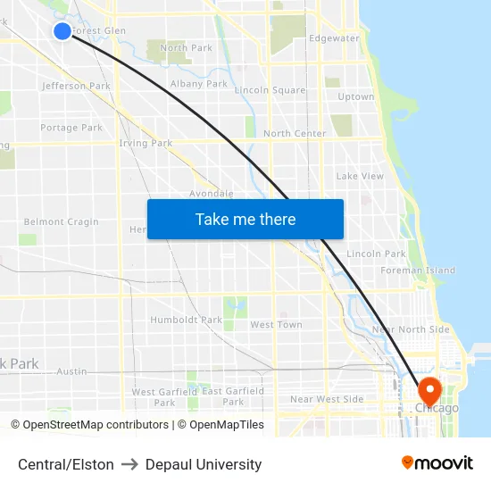 Central/Elston to Depaul University map