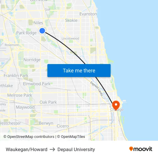 Waukegan/Howard to Depaul University map