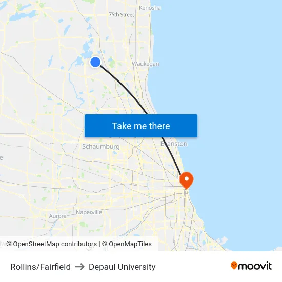 Rollins/Fairfield to Depaul University map