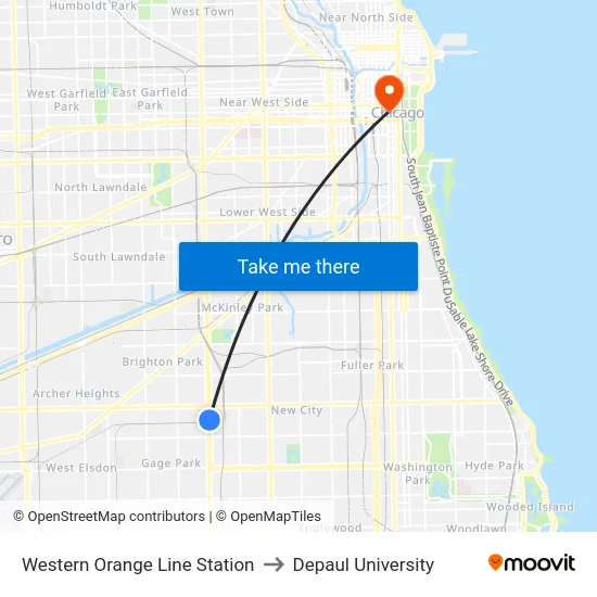Western Orange Line Station to Depaul University map