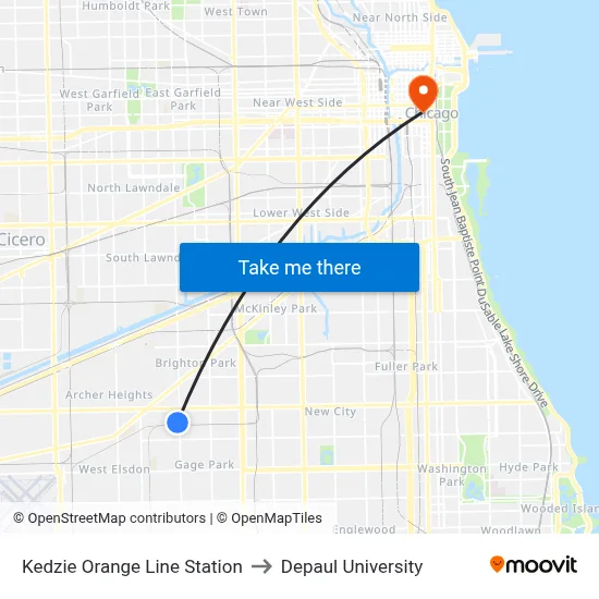 Kedzie Orange Line Station to Depaul University map