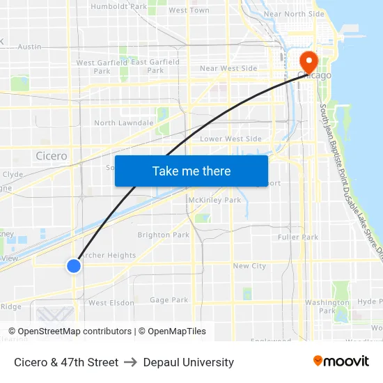 Cicero & 47th Street to Depaul University map