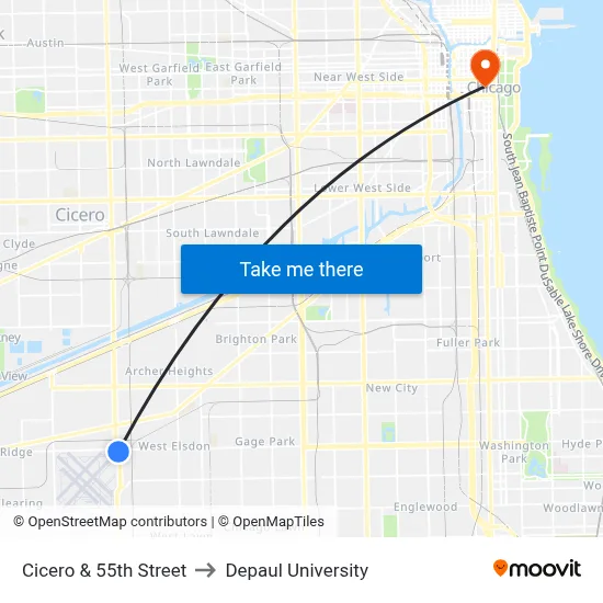 Cicero & 55th Street to Depaul University map