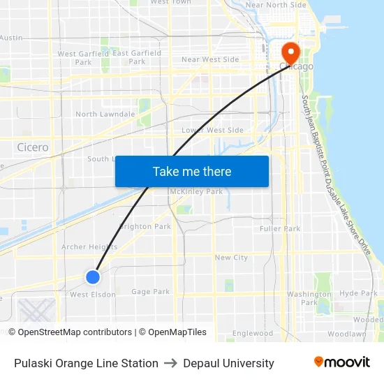 Pulaski Orange Line Station to Depaul University map