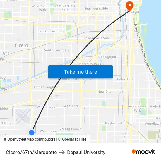 Cicero/67th/Marquette to Depaul University map