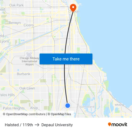 Halsted / 119th to Depaul University map