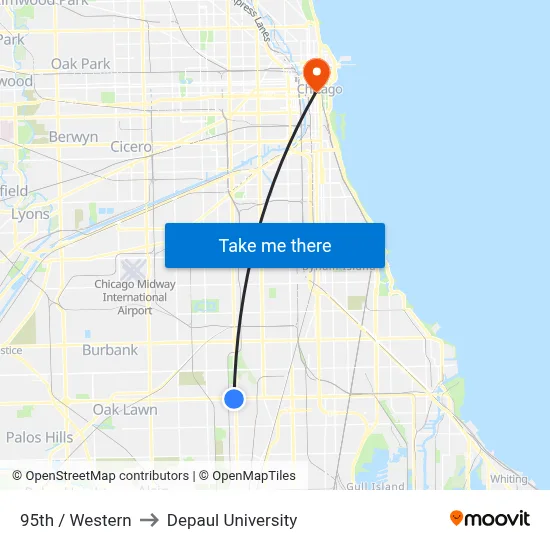 95th / Western to Depaul University map