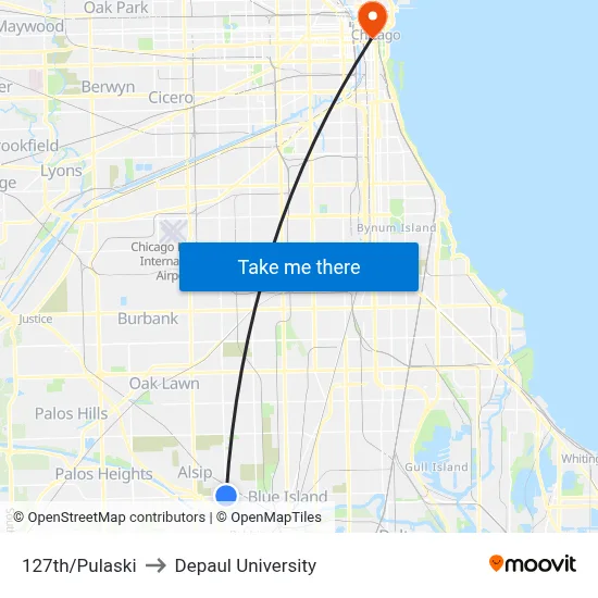 127th/Pulaski to Depaul University map