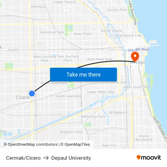 Cermak/Cicero to Depaul University map