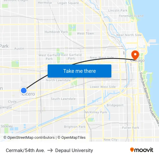 Cermak/54th Ave. to Depaul University map