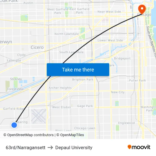 63rd/Narragansett to Depaul University map