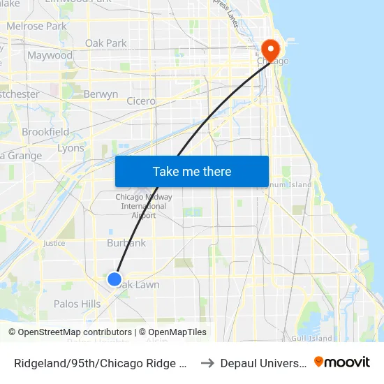 Ridgeland/95th/Chicago Ridge Mall to Depaul University map