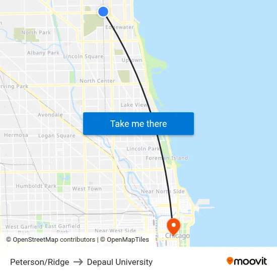 Peterson/Ridge to Depaul University map
