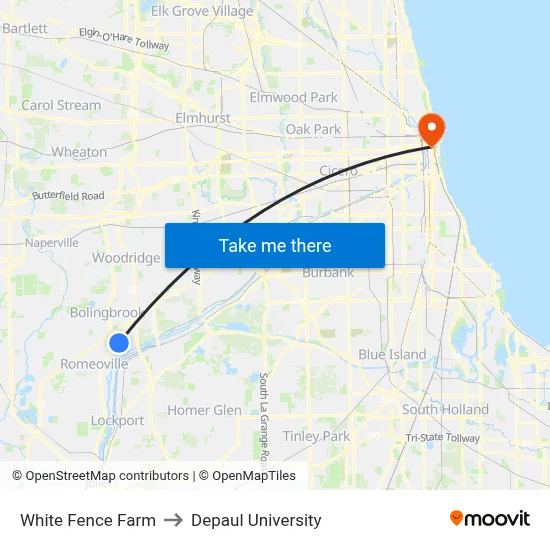 White Fence Farm to Depaul University map