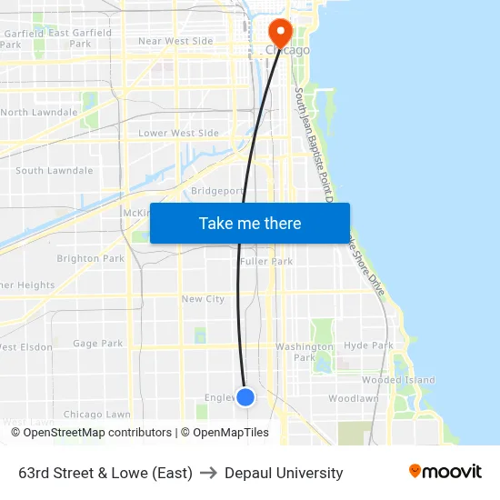 63rd Street & Lowe (East) to Depaul University map