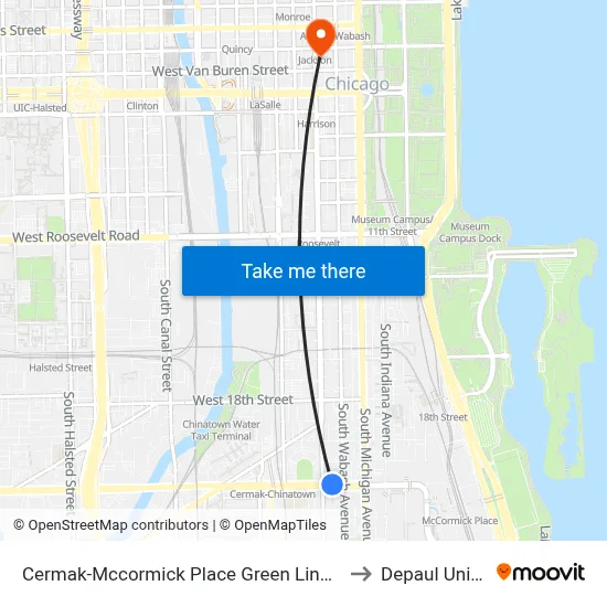 Cermak-Mccormick Place Green Line Station (West) to Depaul University map