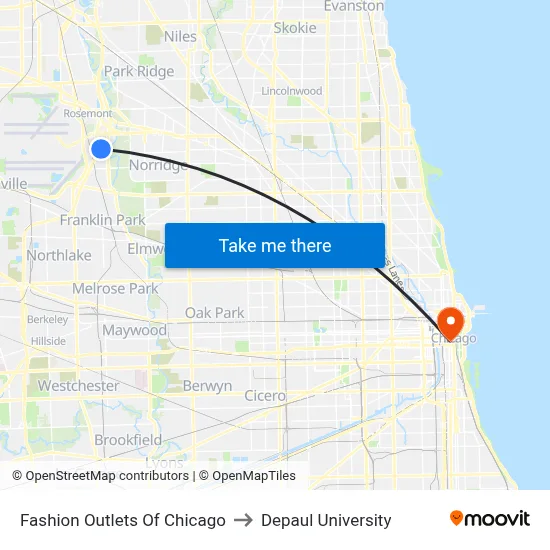 Fashion Outlets Of Chicago to Depaul University map