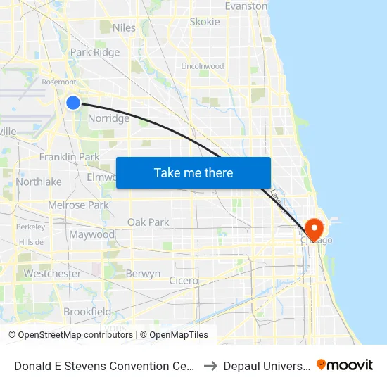 Donald E Stevens Convention Center to Depaul University map