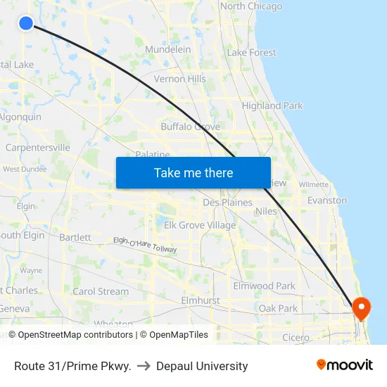 Route 31/Prime Pkwy. to Depaul University map